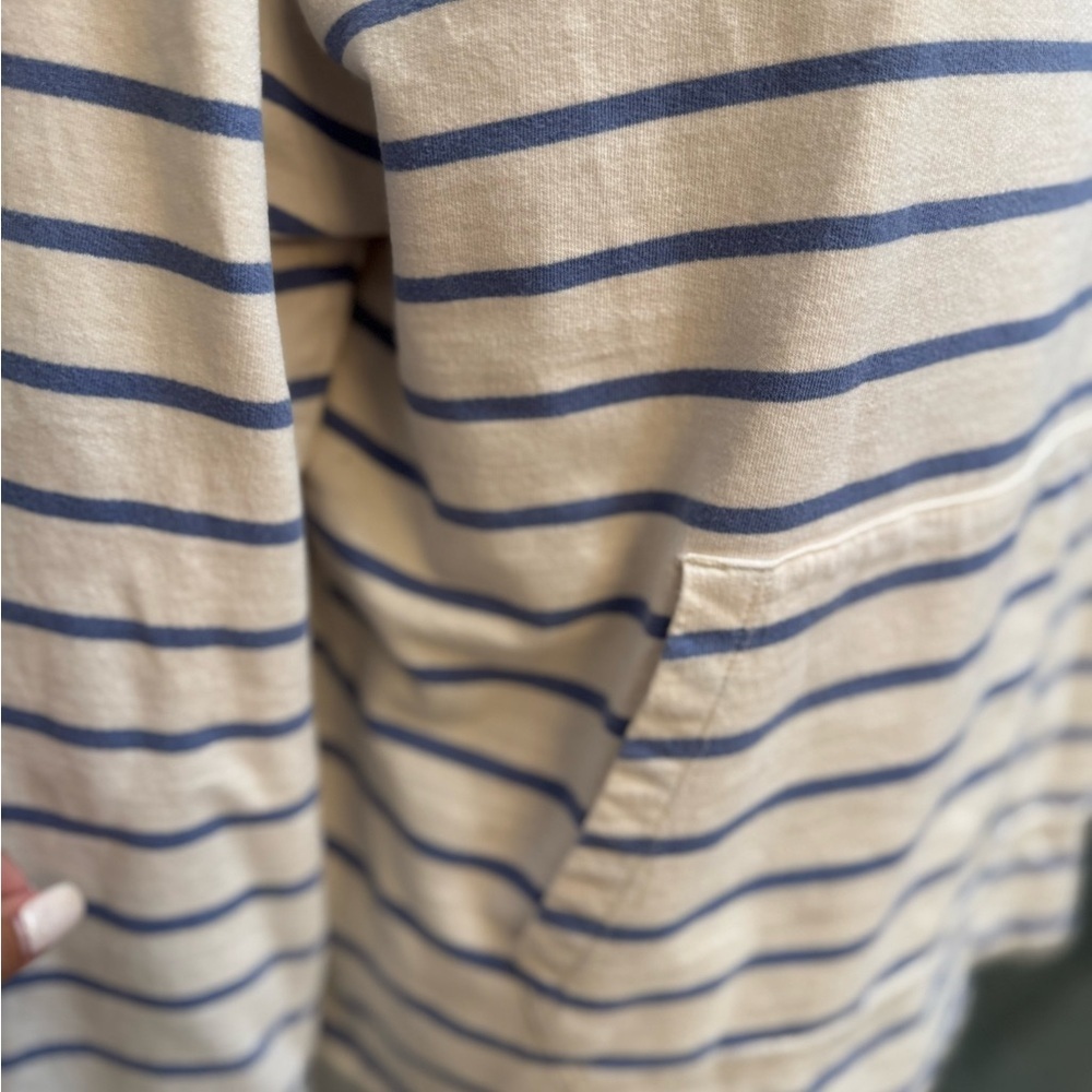 Orvis Women’s Lightweight Blue and White Striped Cowl Neck Sweater Size Large - Picture 2 of 5